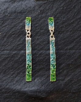 Pendiente rectangular de dos piezas en plata de color verde